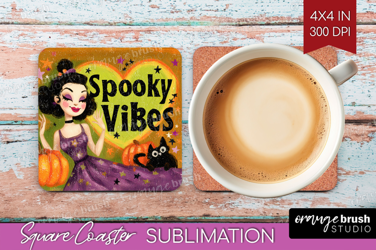 Retro Halloween Square Coaster - Vintage Coaster PNG