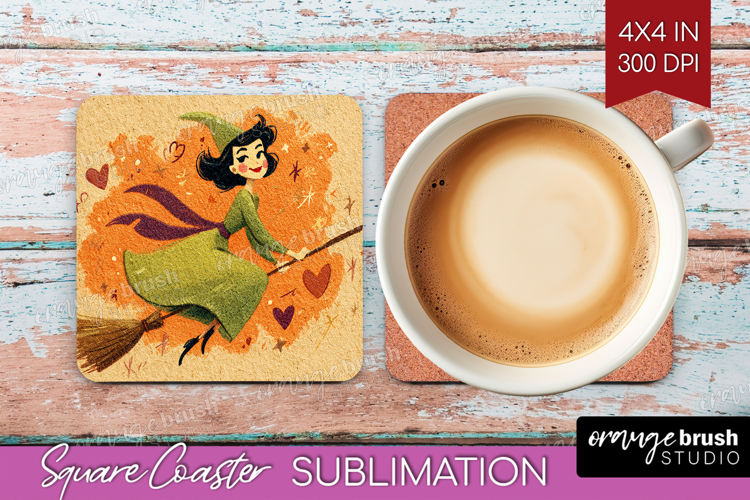 Retro Halloween Square Coaster - Vintage Coaster PNG