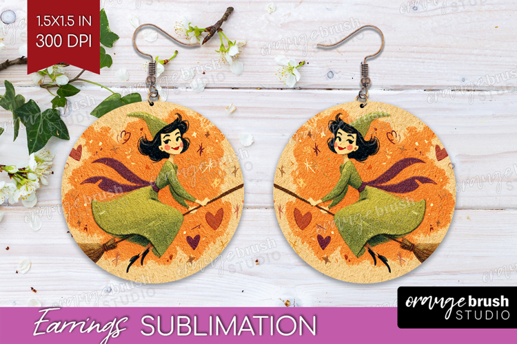 Retro Halloween Round Earrings - Vintage PNG Sublimation