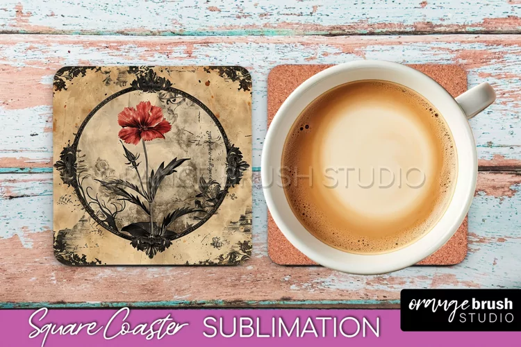 Vintage Halloween Square Coaster Sublimation - Spooky PNG