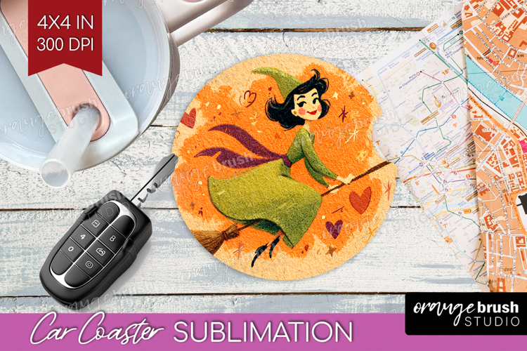 Retro Halloween Car Coaster - Vintage Coaster PNG