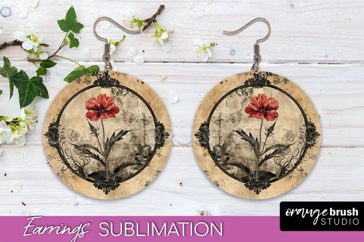 Vintage Halloween Round Earrings Sublimation Spooky Earrings