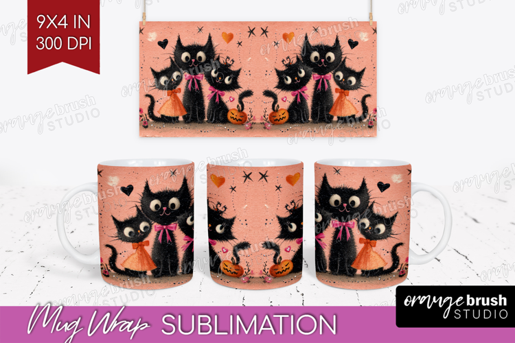 Retro Halloween Mug Wrap - Vintage Mug PNG Sublimation