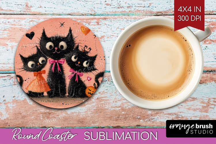 Retro Halloween Round Coaster - Vintage Coaster PNG