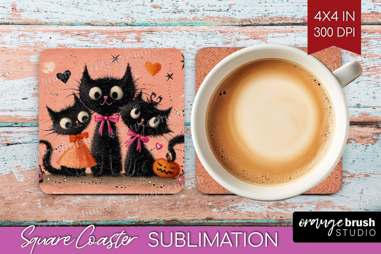 Retro Halloween Square Coaster - Vintage Coaster PNG
