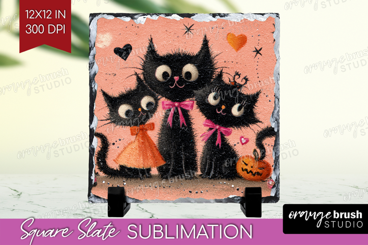 Retro Halloween Slate PNG - Vintage Square Slate Sublimation