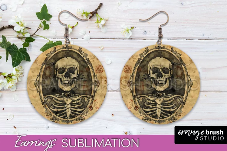Vintage Halloween Round Earrings Sublimation Spooky Earrings