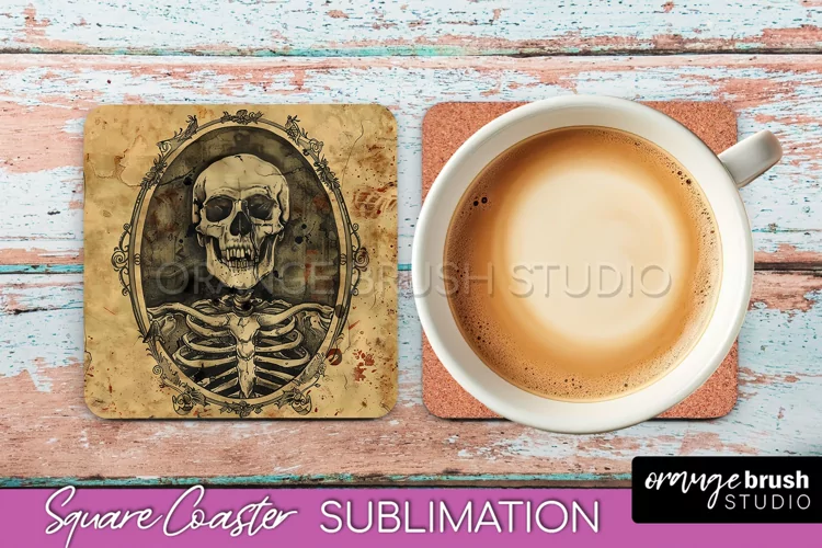 Vintage Halloween Square Coaster Sublimation - Spooky PNG