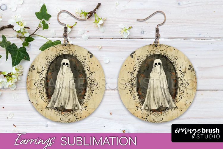 Vintage Halloween Round Earrings Sublimation Spooky Earrings