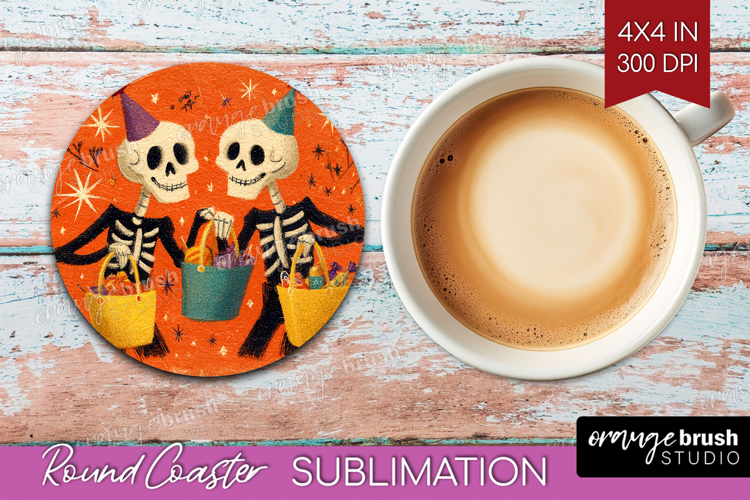 Retro Halloween Round Coaster - Vintage Coaster PNG