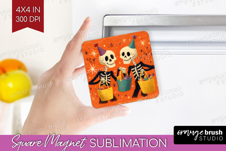Retro Halloween Magnet Sublimation - Vintage Square Magnet