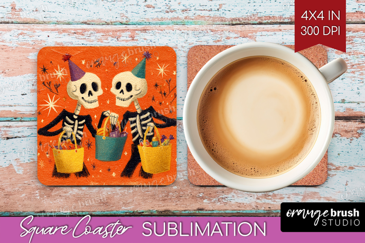 Retro Halloween Square Coaster - Vintage Coaster PNG