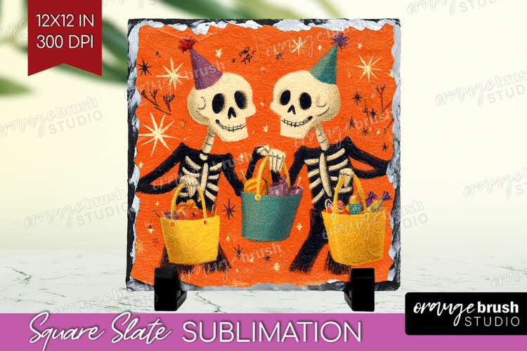 Retro Halloween Slate PNG - Vintage Square Slate Sublimation