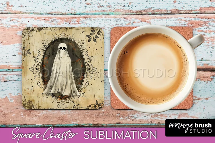 Vintage Halloween Square Coaster Sublimation - Spooky PNG