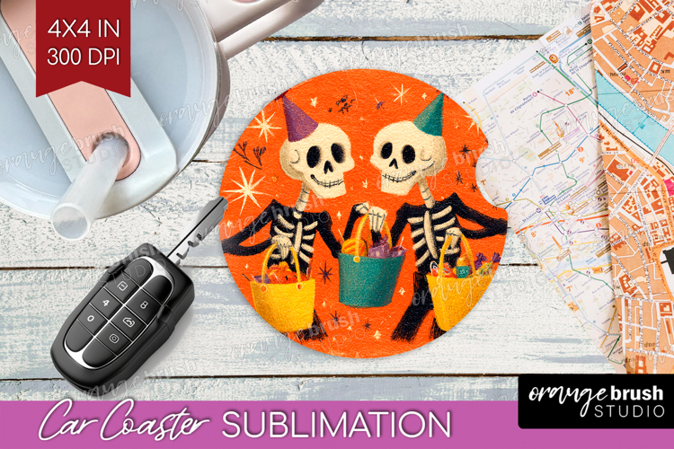 Retro Halloween Car Coaster - Vintage Coaster PNG