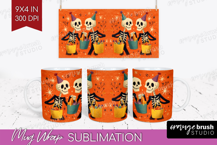 Retro Halloween Mug Wrap - Vintage Mug PNG Sublimation