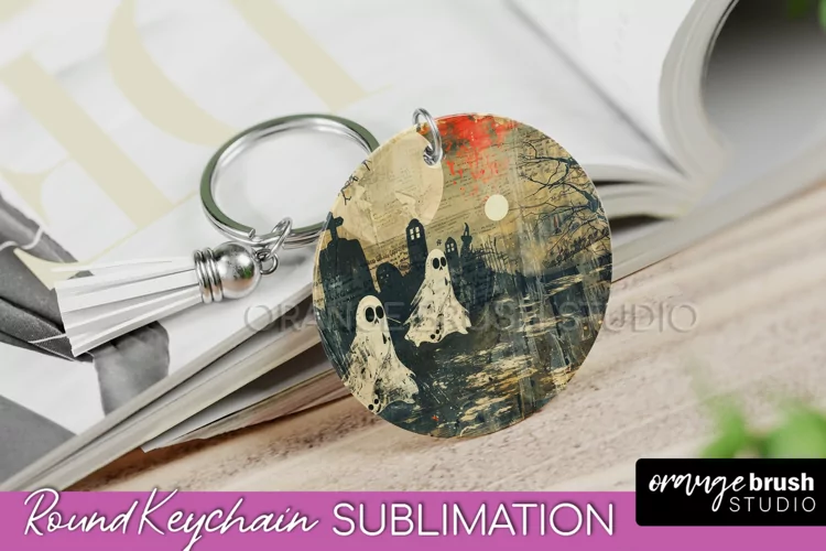 Vintage Halloween Keychain Sublimation, Spooky Keychain PNG