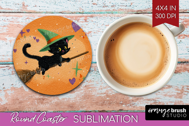 Retro Halloween Round Coaster - Vintage Coaster PNG