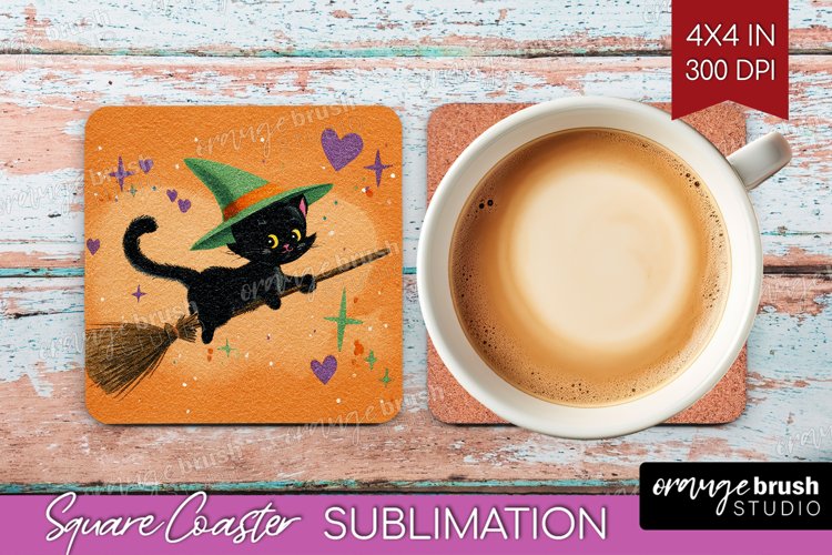 Retro Halloween Square Coaster - Vintage Coaster PNG