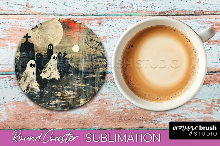 Vintage Halloween Round Coaster Sublimation - Spooky PNG