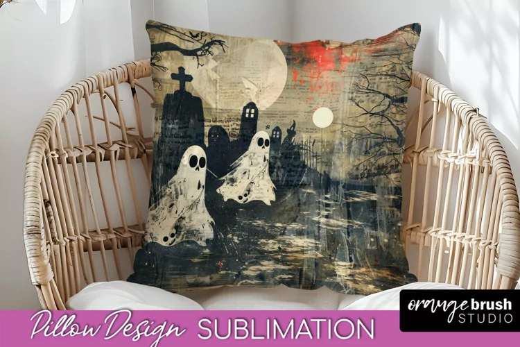 Vintage Halloween Pillow Sublimation, Spooky Pillow Cover