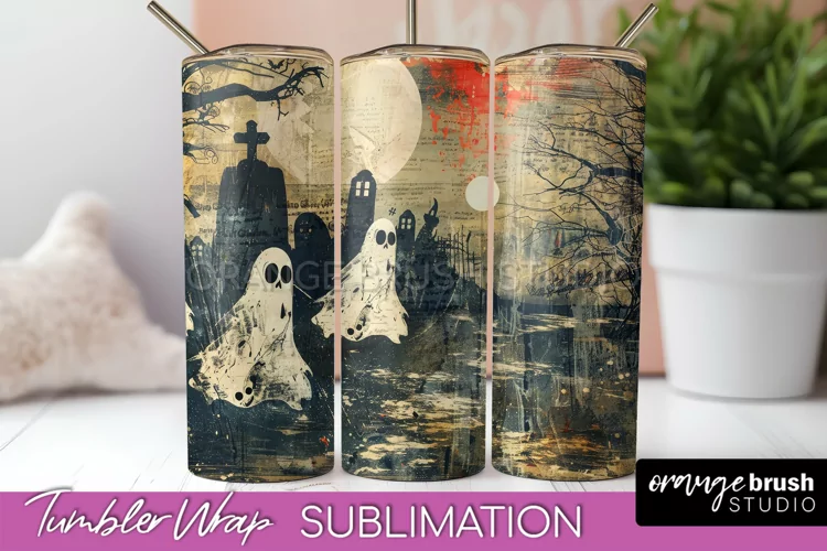 Vintage Halloween Tumbler Wrap, Spooky Halloween Sublimation