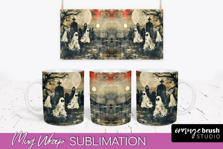 Vintage Halloween Mug Wrap - Spooky Mug Sublimation