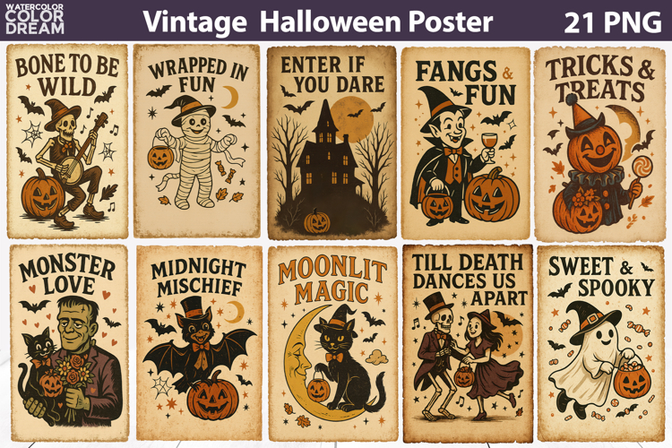 Vintage Halloween Poster | Distressed parchment retro