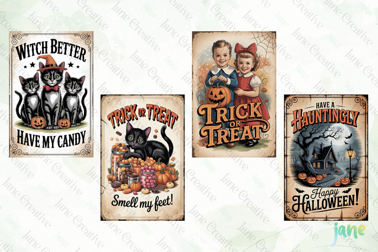 Vintage Halloween Card PNG