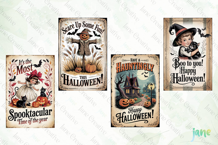 Vintage Halloween Card PNG