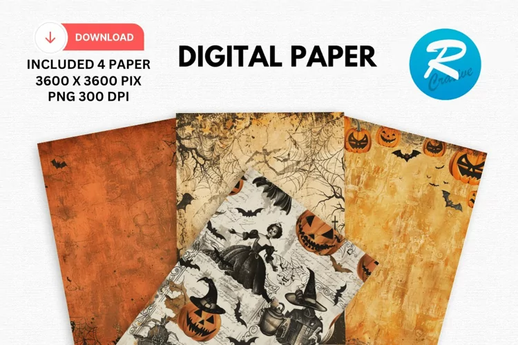 Vintage Halloween Digital Paper, Halloween Background