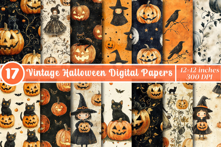 Vintage Halloween Digital Papers, Halloween Digital Paper example image 1