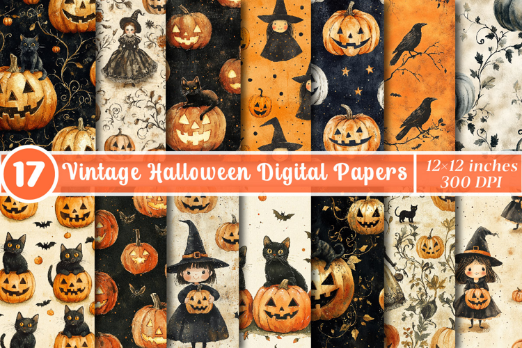 Vintage Halloween Digital Papers, Halloween Digital Paper
