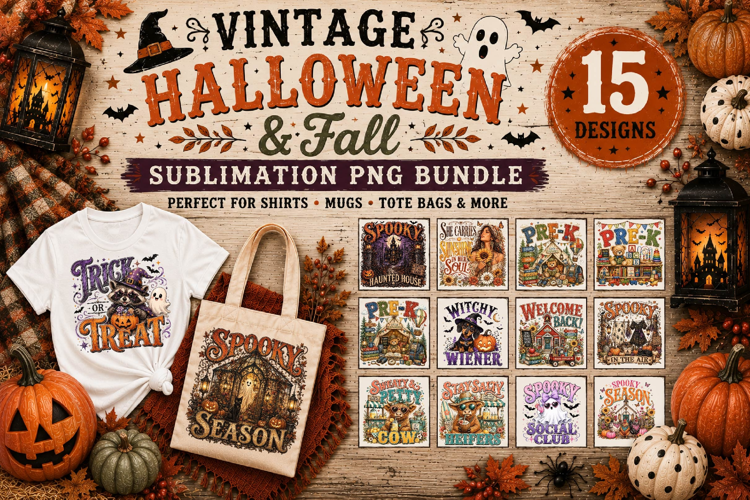 Vintage Halloween & Fall PNG Design, 15 Sublimation Designs