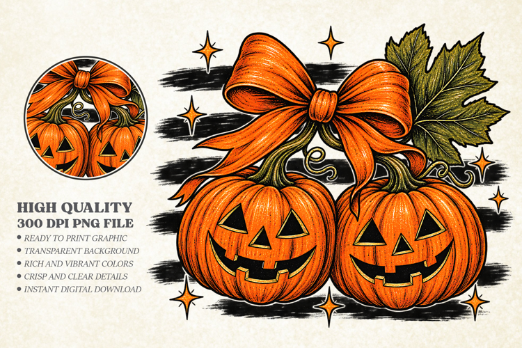 Vintage Halloween Jack O Lantern Design, Spooky Pumpkin Bow