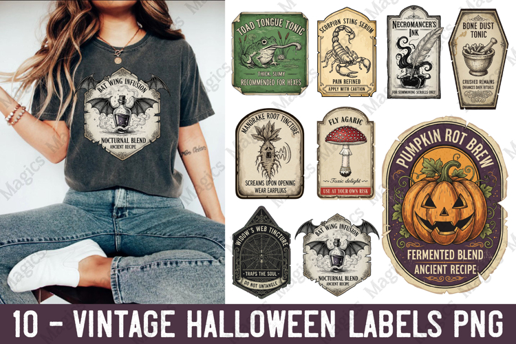 Vintage Halloween Labels PNG Bundle