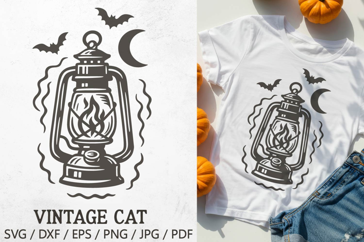 Vintage Halloween Lantern SVG | Retro Spooky Oil Lamp PNG