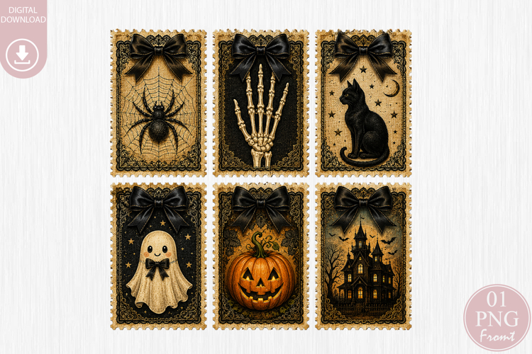 Vintage Halloween Postage Stamp PNG