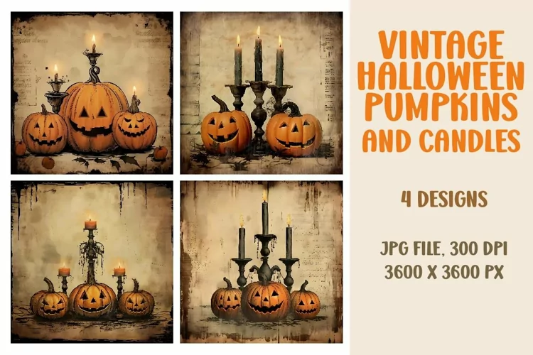 Vintage Halloween Pumpkins and Candles, Scrapbook Paper