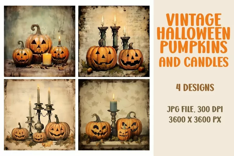 Vintage Halloween Pumpkins and Candles, Scrapbook Paper