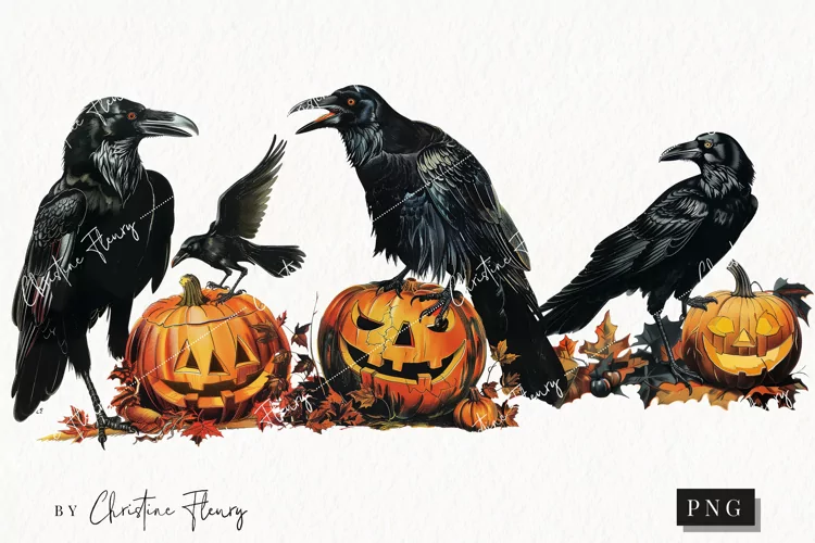 Vintage Halloween Ravens Clipart | Halloween PNG