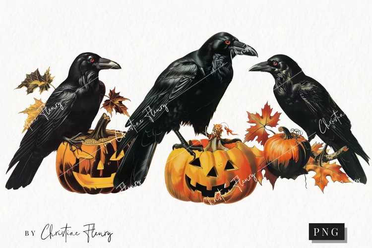 Vintage Halloween Ravens Clipart | Halloween PNG