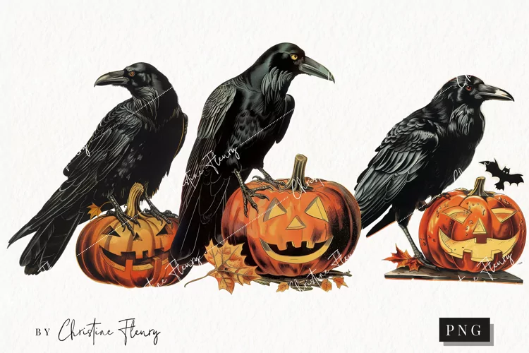 Vintage Halloween Ravens Clipart | Halloween PNG