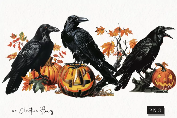 Vintage Halloween Ravens Clipart | Halloween PNG
