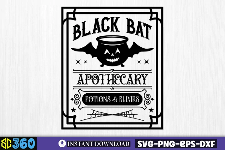 Black bat apothecary potions & elixirs SVG. Vintage SVG