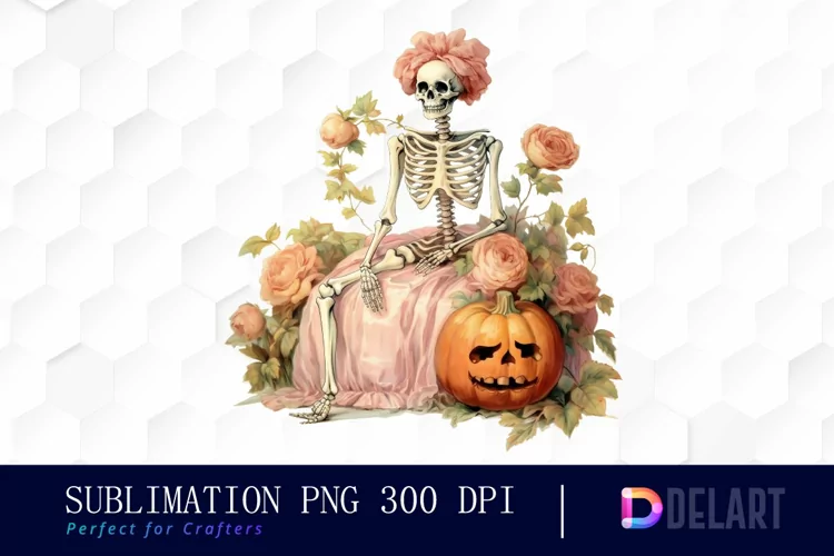 Watercolor Vintage Halloween Skeleton PNG Clipart