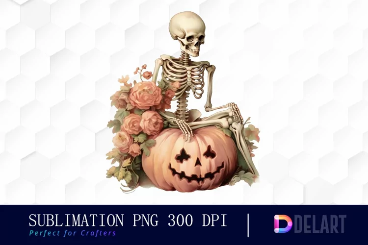 Watercolor Vintage Halloween Skeleton Clipart Image