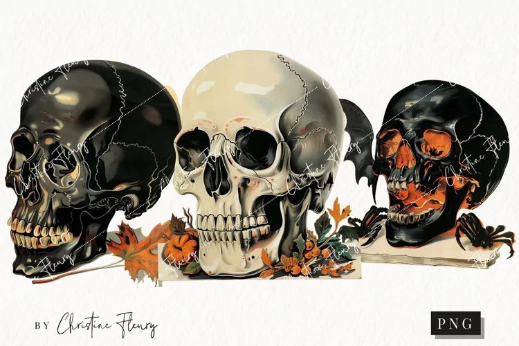 Vintage Halloween Skulls Clipart | Halloween PNG