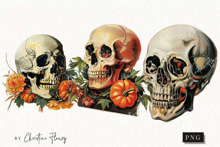 Vintage Halloween Skulls Clipart | Halloween PNG
