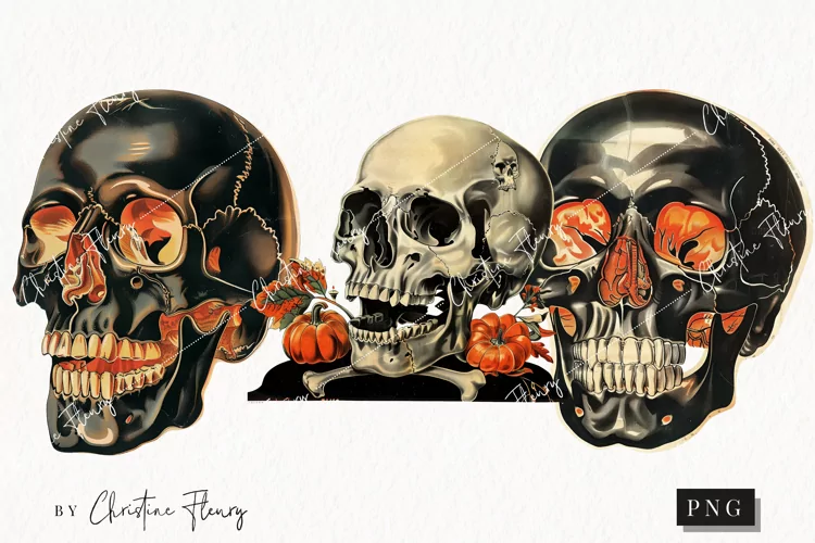 Vintage Halloween Skulls Clipart | Halloween PNG